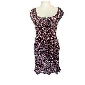Vintage 90s Floral Mini Dress M Y2K Square Neck